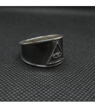 R002030 Sterling Silver Ring Band Eye In Pyramid Solid Genuine Hallmarked 925 Illuminati